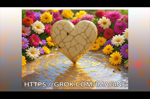 Coeur précieux sur l'eau entourée de fleurs